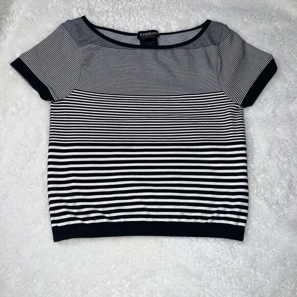 Bebe, Soft Crop Top, Black and White Stripes, Women’s Size Small - Picture 2 of 6